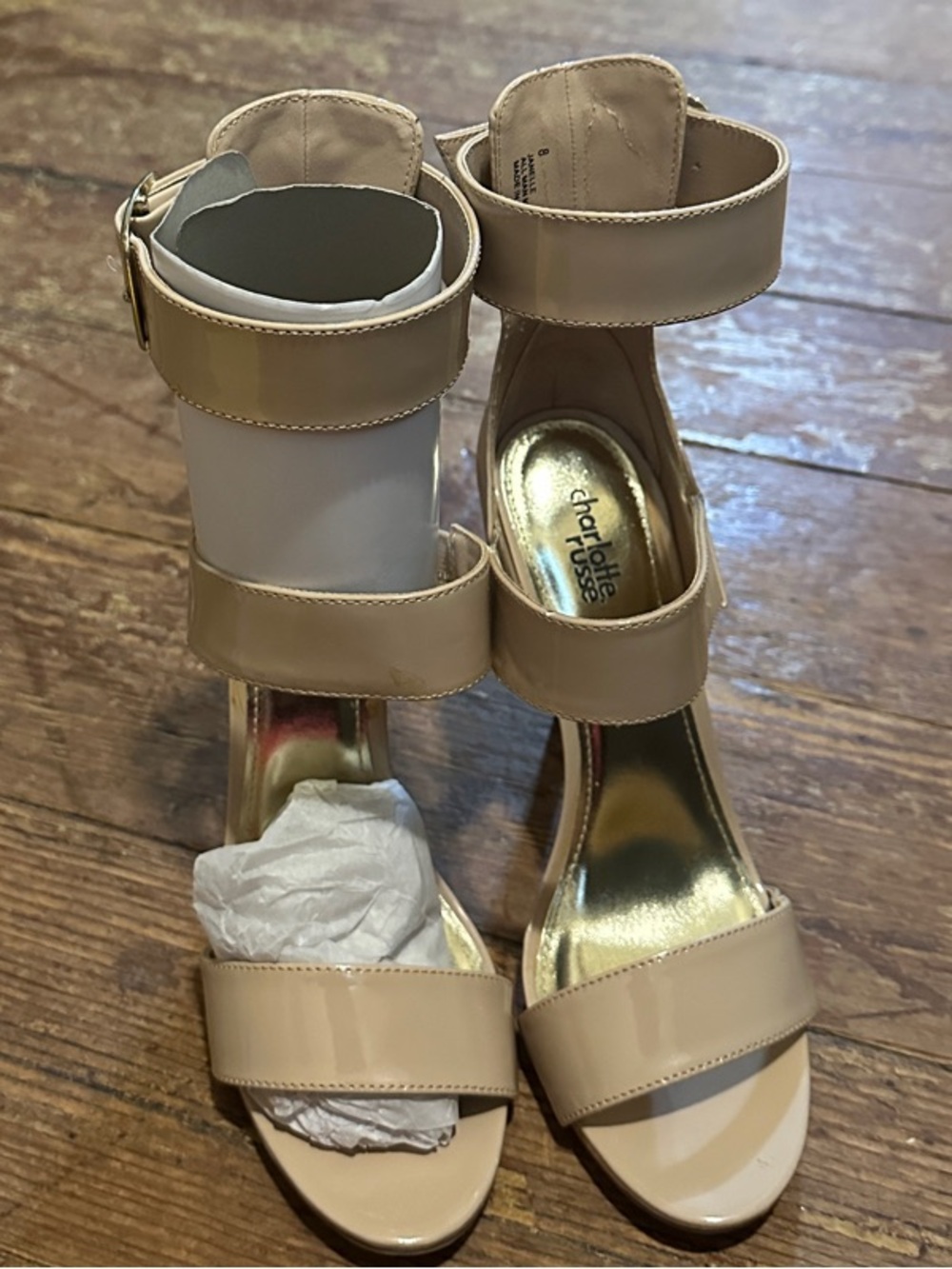 Charlotte Russe Nude Patent Strappy High Heels